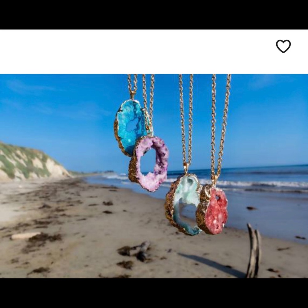Brand New Gold rimmed agate necklaces